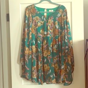 Umgee Floral Boho Dress with Flutter Sleeves